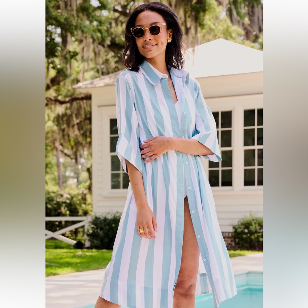 LAKE Marnie Caftan in Azure Stripe Small